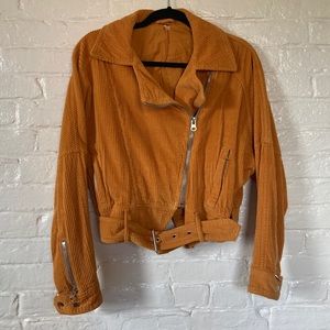 FREE PEOPLE Yellow Corduroy Moto Bomber Jacket Size XS only worn once!